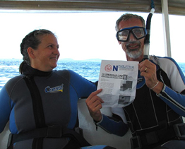 Richard and his wife on a dive boat near Verde Island, Philippines 2008